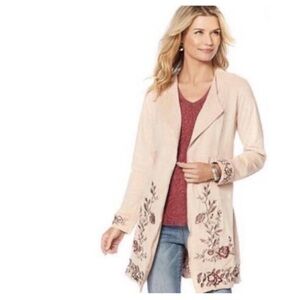 Curations faux suede floral embroidered trench coat  soft pink